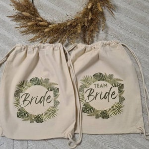 Plecak/torba JGA spersonalizowany + wzór palmy panna młoda/zespół wianek panny młodej w kolorze zielonym | Idealne na wieczór panieński | Akcesorium