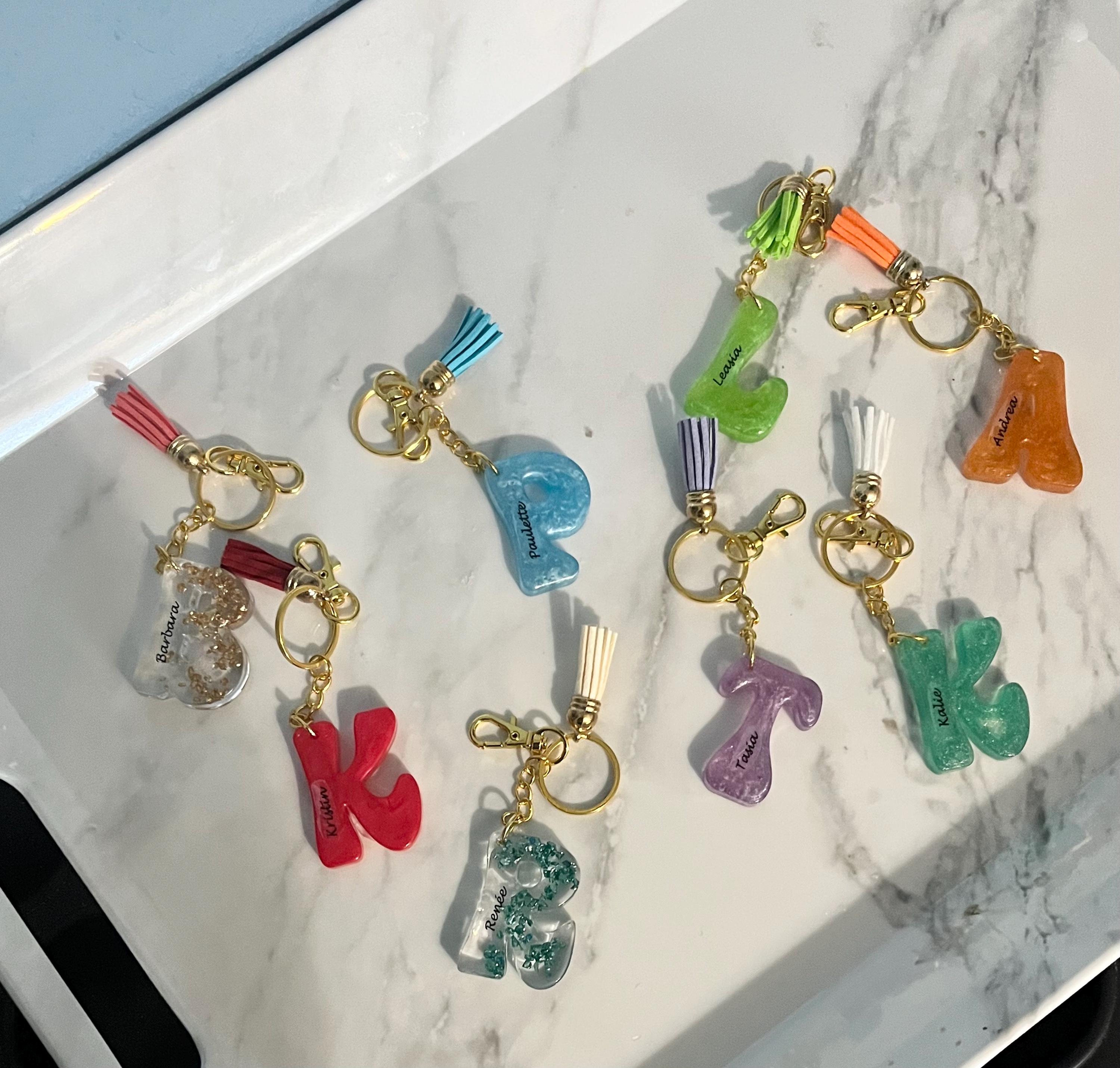 Personalized Resin Initial Keychain – Handmade Alphabet Bag Charm - Etsy