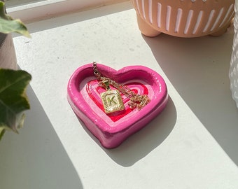 pink heart resin heart ring dish heart dish Pink and gold heart shaped trinket dish jewelry dish heart bowl trinket bowl gift for her
