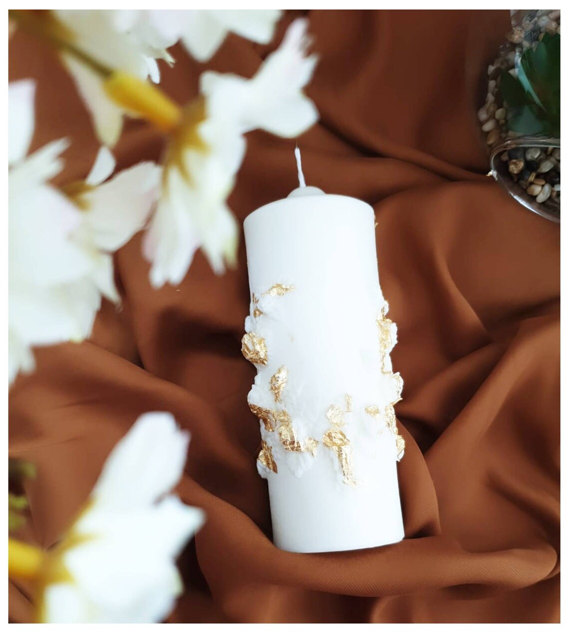 Pillar Candle decorated with gold foil/Soy Wax Candle/Gold Etsy
