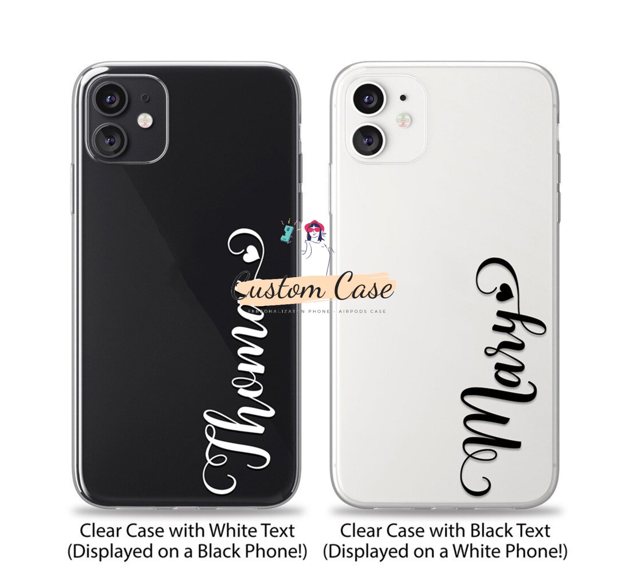 Custom Phone Case Heart Personalized Clear Phone Case Etsy