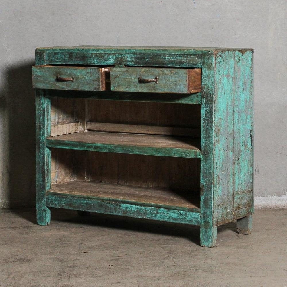 Green Distressed Handpainted Sideboard / Wooden Cupboard / Etsy