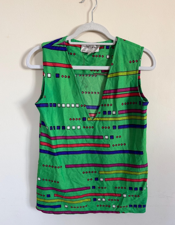 Jaeger, Vintage 1970s jaeger retro tank top geometric bright whimsey size 14/16 strapless retro
