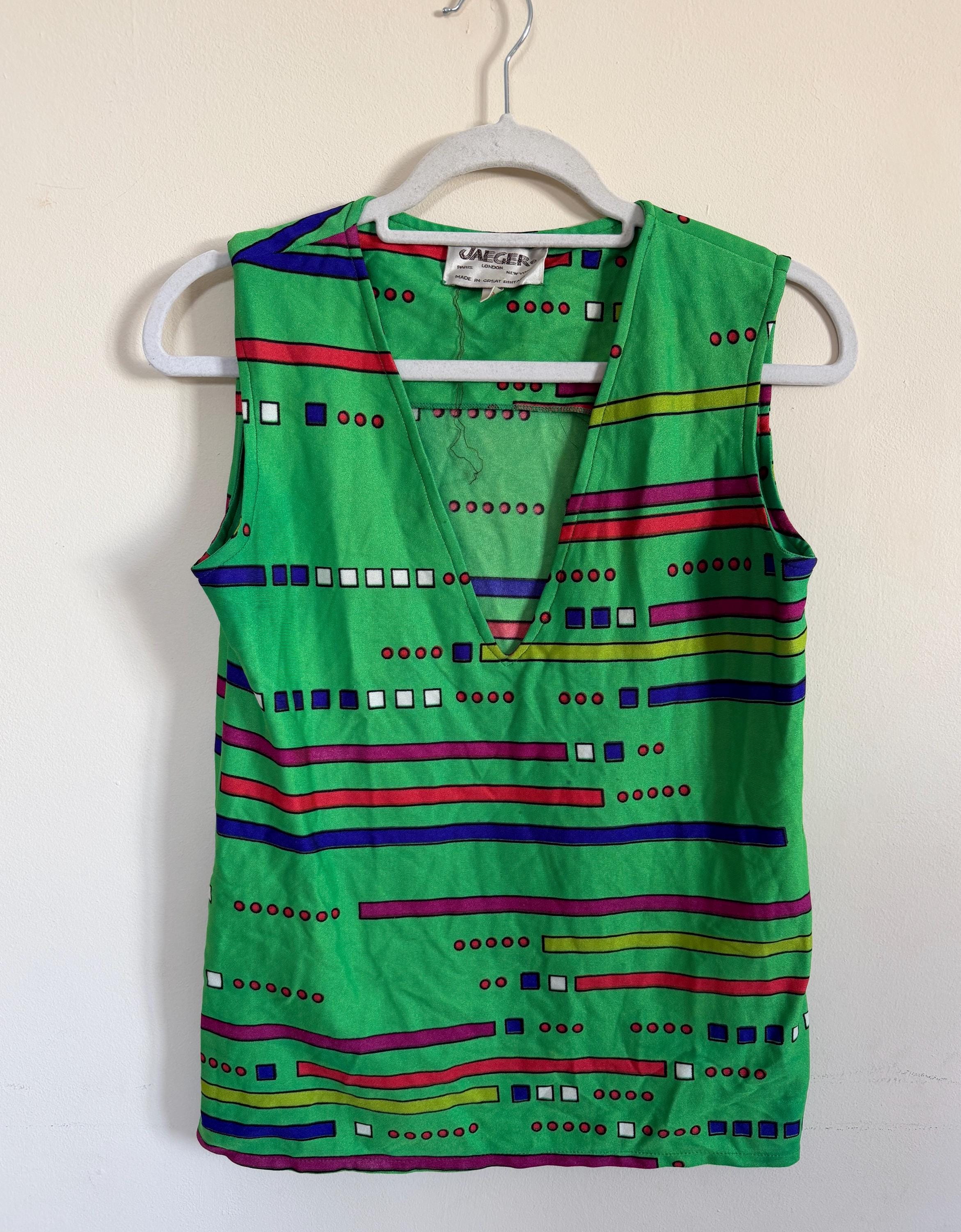 Jaeger, Vintage 1970s jaeger retro tank top geometric bright whimsey size 14/16 strapless retro