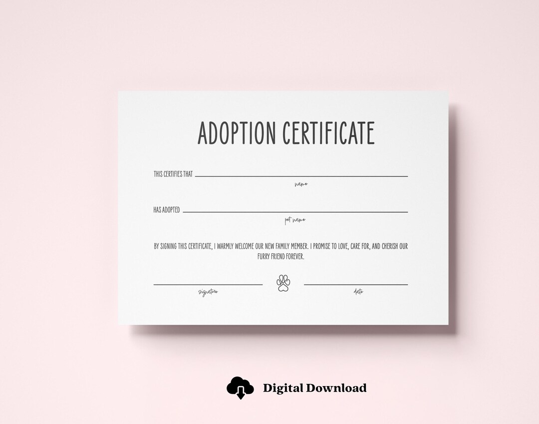 Script Pet Adoption Certificate: Dog & Cat Keepsake (digital Download ...