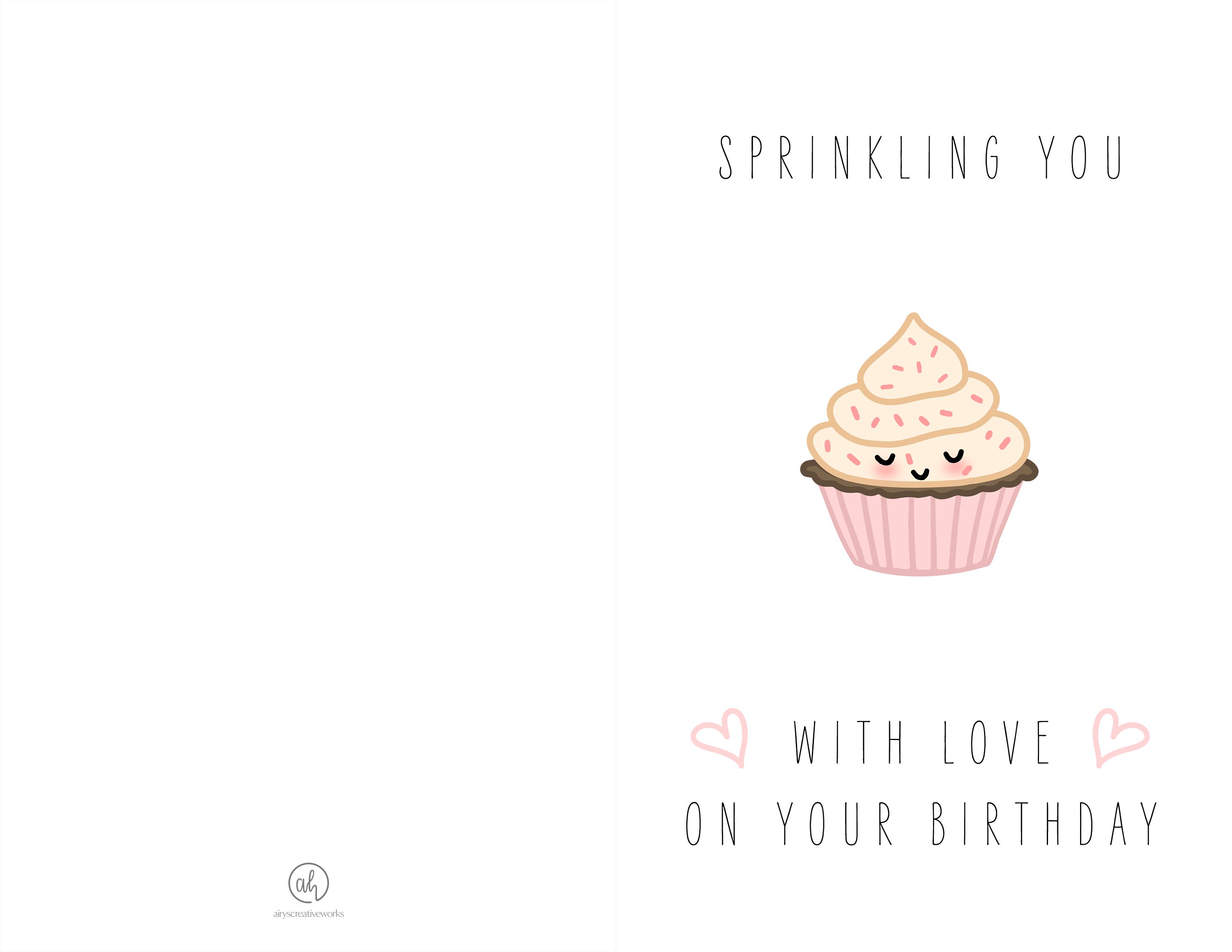 Cute Printable Birthday Card Instant Download Sprinkling You With Love ...