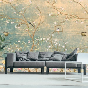 Sakura Blossom Wallpaper Mural: Japanese Chinoiserie Peel and Stick