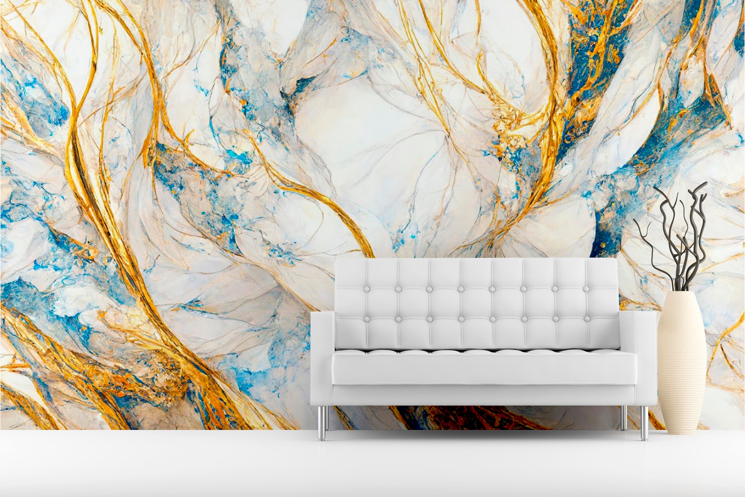 Extra Large Marble Wallpaper, Self Adhesive Abstract Wall Mural, Blue