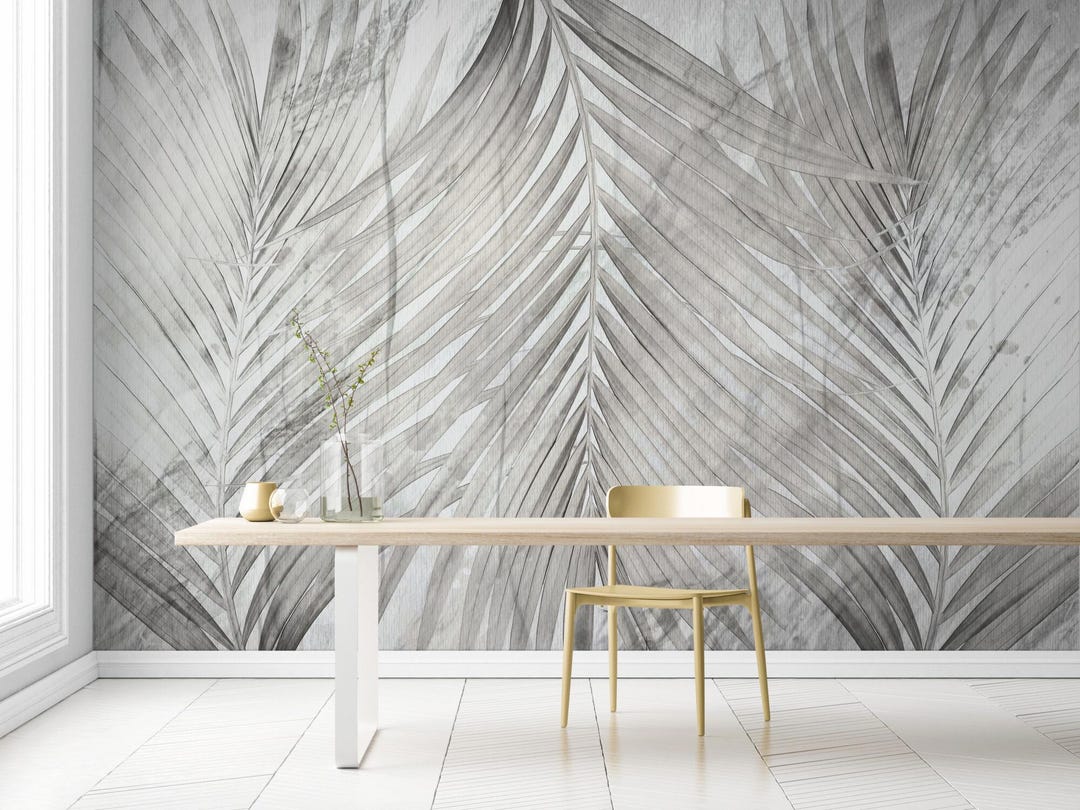 Black & White Palm Leaf Wallpaper: Peel and Stick Canvas Wall Mural - Etsy