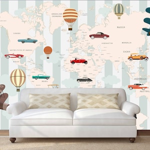 Wereldkaart voor kinderen Wereldkaart muurschildering Verwijderbaar behang Structuurbehang kinderkamer behang vinylbehang modern behang muur print kunst