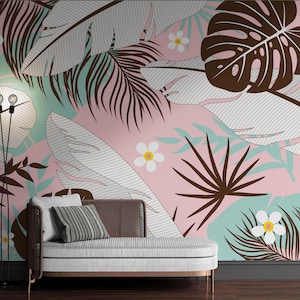 Tropical Leaves Peel and Stick Wallpaper: Abstract Accent Wall Mural