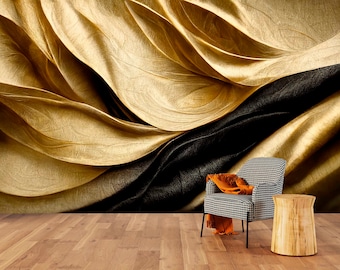 Extra large 3d wallpaper, abstract self adhesive wall mural, gold black peel and stick wallpaper, luxury accentual bedroom photo wallpaper