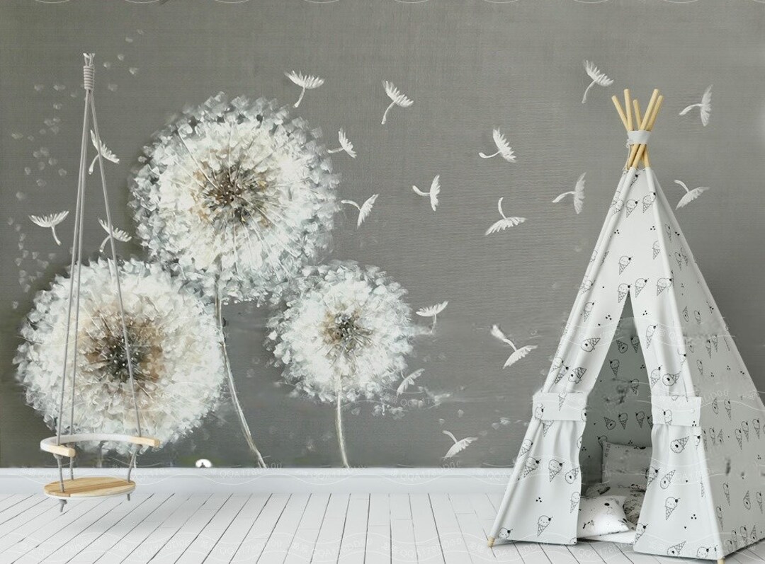 Dandelion Wall Art Floral Wallpaper Peel and Stick Wall Murals - Etsy