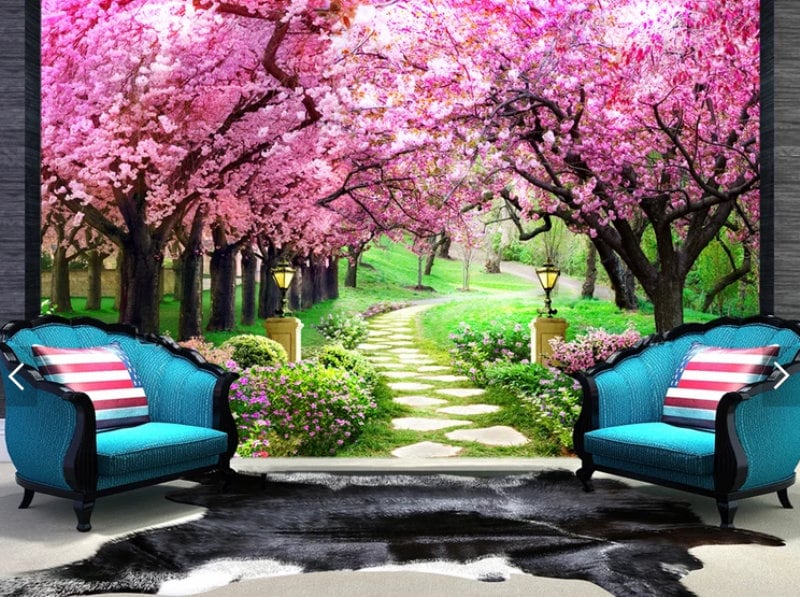 Cherry Blossom Tapestry Trees Forest Sea of Flowers Landscape Wall Hanging  Floral Home Decor Backdrop Yoga Picnic Mat : : Home