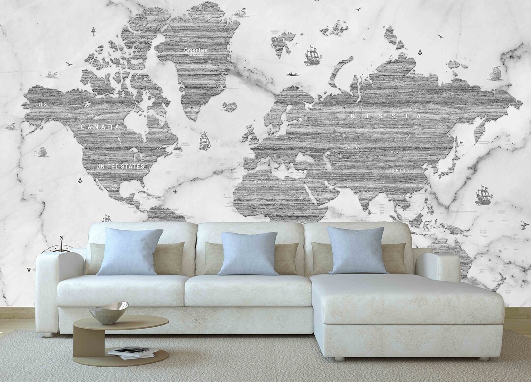 World Map Mural Removable Wallpaper Textured Wallpaper Fabric Wallpaper ...