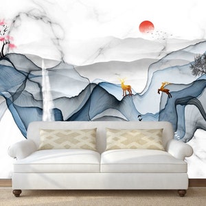 Blue wave wall art Abstract wallpaper Peel and stick wallpaper Photo wallpaper bedroom wall decor removable wallpaper 3d wall mural