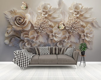 Flowers wallpaper Floral Peel and stick wallpaper Roses Flower Wall Mural Textured wallpaper adhesive wallpaper Botanical