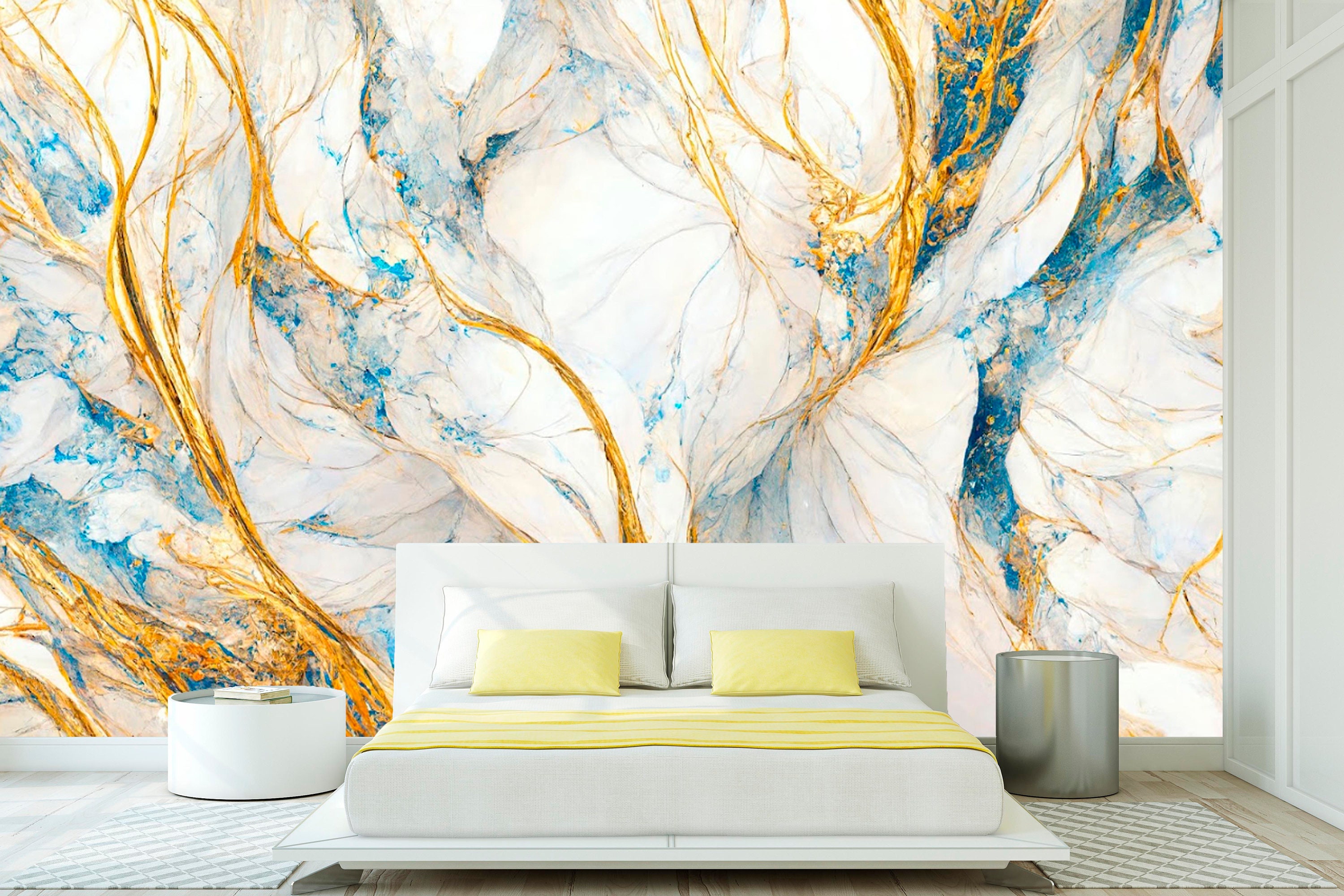 Extra Large Marble Wallpaper, Self Adhesive Abstract Wall Mural, Blue