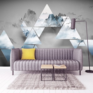 Carta da parati geometrica astratta grigio scuro Stacca e attacca, temporanea, rimovibile, autoadesiva, murale 3D Adesivo da parete di montagna