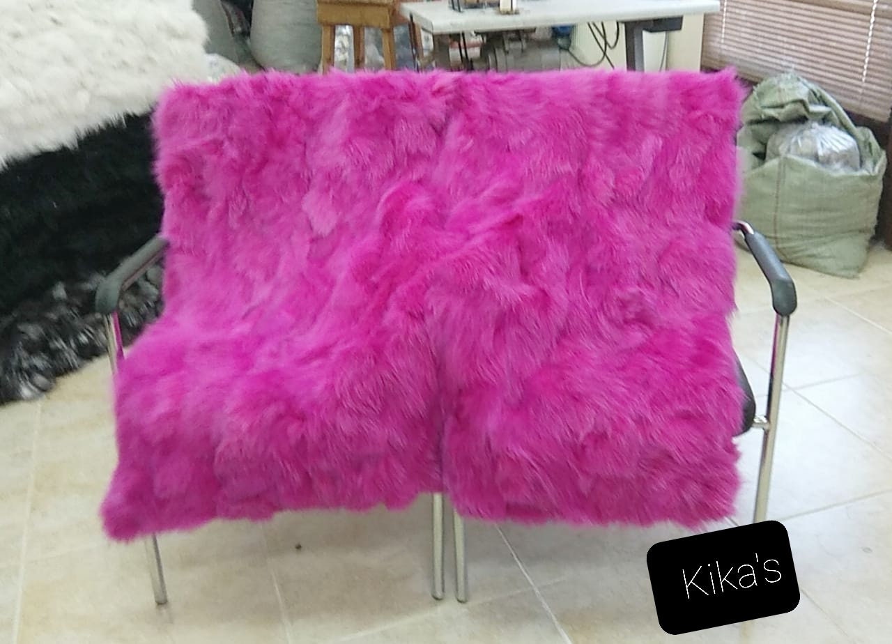 Fuscia Real Fur Fox Throw/Rug,Chair Cover