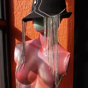 Phoenix embroidery/Festival hat in Black with Silver gem detail/ Burningman hat / sequin hat / costume hat / custom made hat