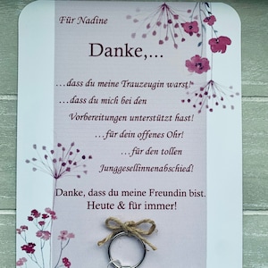 Danke Trauzeugin, Danke sagen, Hochzeit, Personalisierte Karte mit Schlüsselanhänger