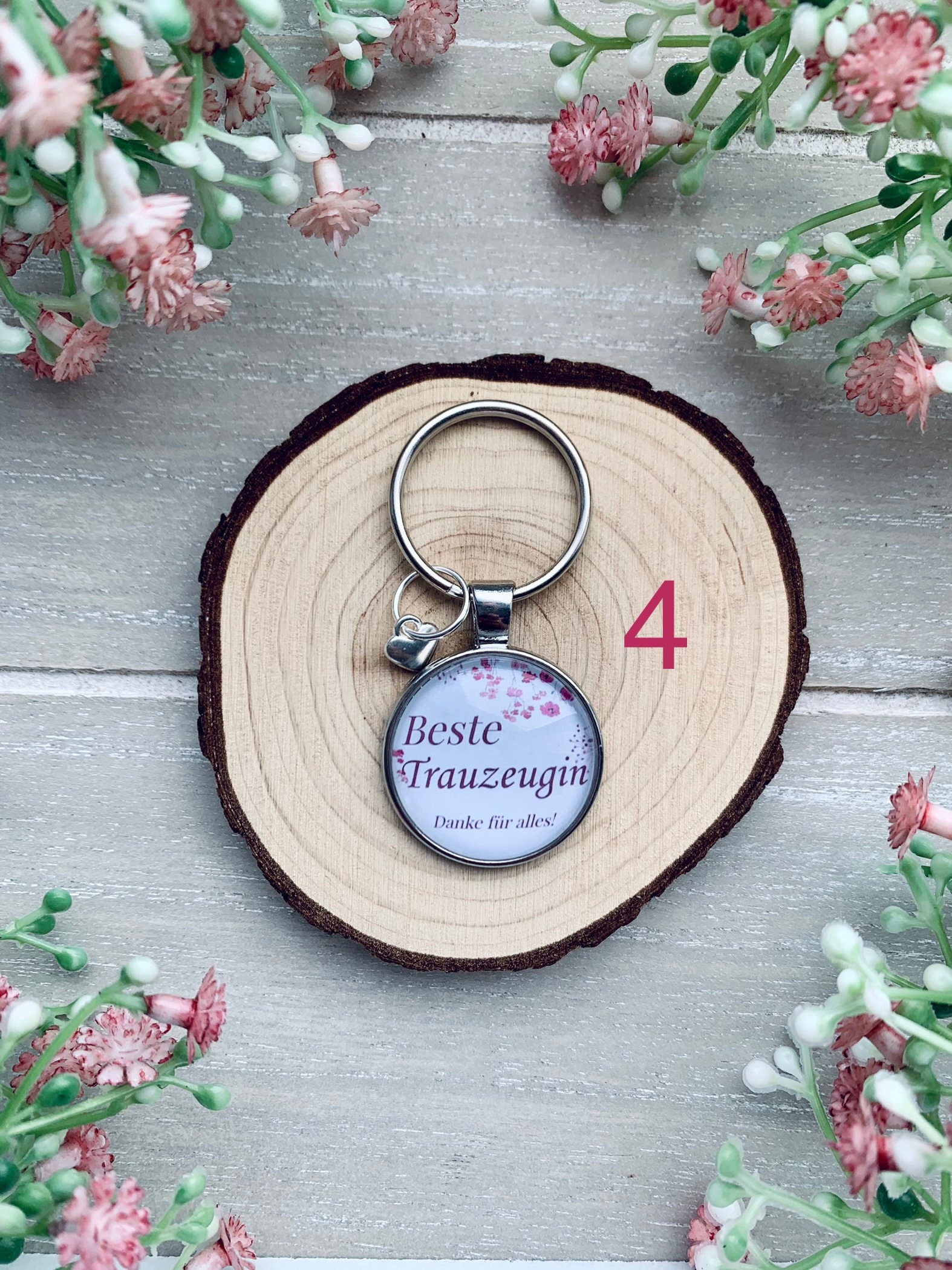 Trauzeugin Geschenk Set - Kerze In Holzbox Mit Trockenblumen & Anhänger Danksagung