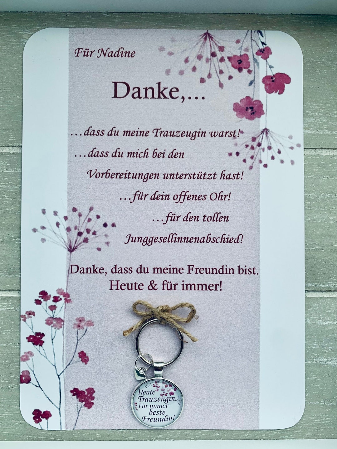 Danke Trauzeugin, Danke sagen, Hochzeit, Personalisierte Karte mit