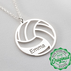 Custom Sterling Silver Volleyball Necklace: Personalized Name & Number