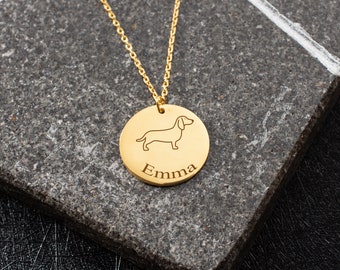 Personalized Dachshund Necklace, Gold Filled Dog Breed Jewelry for Women, Pet Memorial Gift