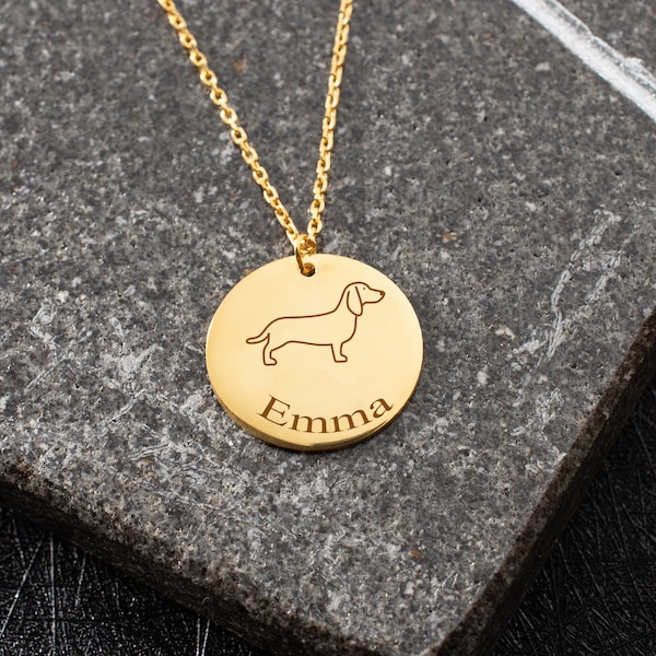 Dachshund Dog Necklace Personalized Name, Dog Picture Jewelry, Custom Gold Filled Dog Necklace, Dachsund Dog Breed Necklace, Pet Jewelry Dog