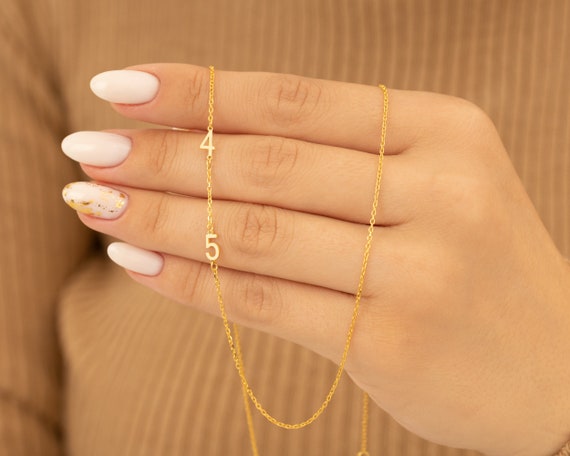 Personalized Number Necklace Dainty Sterling Silver Custom Gold Plated Gift for Her