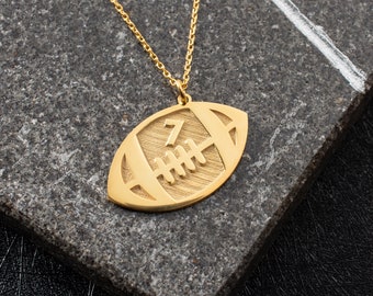 Personalized Football Number Necklace | Custom Sterling Silver Sports Pendant for Him