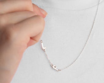 Personalized Sterling Silver Sideways Initial Necklace, Dainty Letter Pendant, Custom Name Jewelry