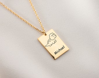 Triceratops Dinosaur Necklace, Dainty Necklace, Silver Dinosaur, Dinosaur Necklace, Customized Necklace, Mother&#39;S Day Gift, Animal Jewellery