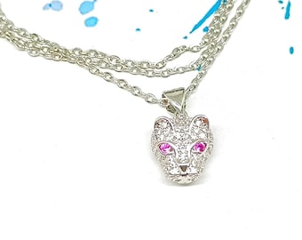 Leopard necklace, leopard head pendant, animal jewelry, stainless steel chain with pendant, Cheetah necklace