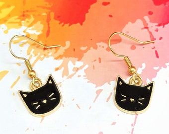 Cute little cat face earrings, kawaii cat earrings, fun earrings, stainless steel earrings, dangle cat earrings