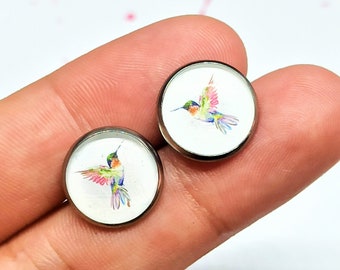 Hummingbird earrings, bird stud earrings, humming bird earring, hummingbird jewelry, cute animal jewelry, small studs