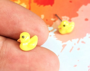 pequeños pendientes de pato de goma, pendientes de patito, pendientes de pato amarillo, joyería animal, pendientes de juguete