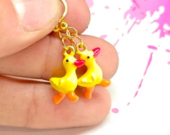 Lindos pendientes de pato, Joyas de pato, Regalo para novia, Regalo para amante de los animales, Pendientes esmaltados