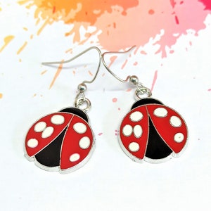 Marienkäfer Ohrringe, Baumeln Tropfen Bug Ohrringe, Tier Schmuck, Edelstahl Ohrringe, Marienkäfer Schmuck