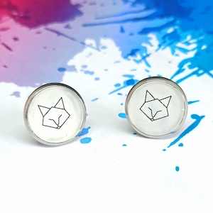Geometric cat stud earrings, minimalist stud earrings, simple cat studs, wild cat earrings, lynx earrings, animal jewelry, Stainless steel