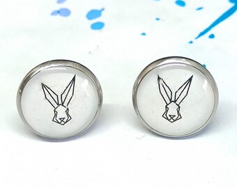 Minimalist rabbit stud earrings, bunny studs, stainless steel stud earrings, handmade animal jewelry, geometric rabbit earrings
