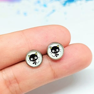 Tiny funny cat earrings, cat stud earrings, small cat earrings, fun earrings, animal jewelry, cat studs