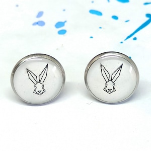Minimalistische Kaninchen Ohrstecker, Kaninchen Ohrstecker, Ohrstecker aus Edelstahl, handgemachte Tierschmuck, geometrische Kaninchen Ohrringe