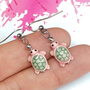 Tiny ceramic turtle earrings, colorful turtle earrings, small turtle earrings, animal jewelry, hypoallergenic, sea turtle earrings