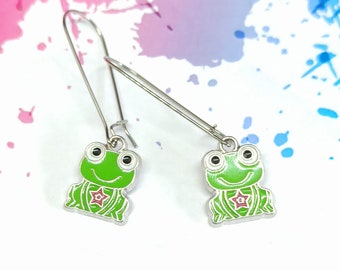 Orecchini a forma di rana, graziosi orecchini pendenti a forma di rana, gioielli con animali, orecchini kawaii, orecchini divertenti