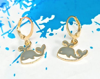 Whale earrings, Animal jewelry, Cute earrings, Animal hoop earrings, Whale hoop earrings, Stainless steel earrings