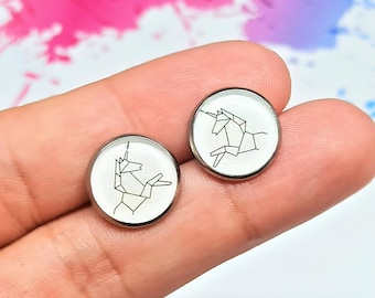 Pendientes de unicornio, pendientes de botón de unicornio, joyas de unicornio, pendientes sencillos, pendientes geométricos de animales