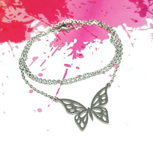Carved butterfly necklace, butterfly pendant necklace, butterfly jewelry, animal jewelry, stainless steel necklace